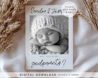 Editable Will you be my Godparents Proposal Card, Printable Godparents Announcement Card, Personalised Newborn godparent proposal card, 385