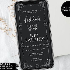 Mystical 30th birthday invite, RIP to my twenties electronic invite, death to my youth Invite, Thirtieth Birthday Invitation, RIP 20S, 364