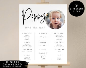 milestone birthday sign, Photo baby's first year poster template, 1st birthday milestone board, 1st Birthday Photo Sign, Milestone board,123