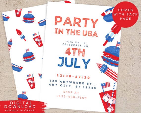 Editable 4th July Party Invite, Independence Day Invite, 4th July BBQ invite, block party invite, bbq cookout invite, Firework invite, 327