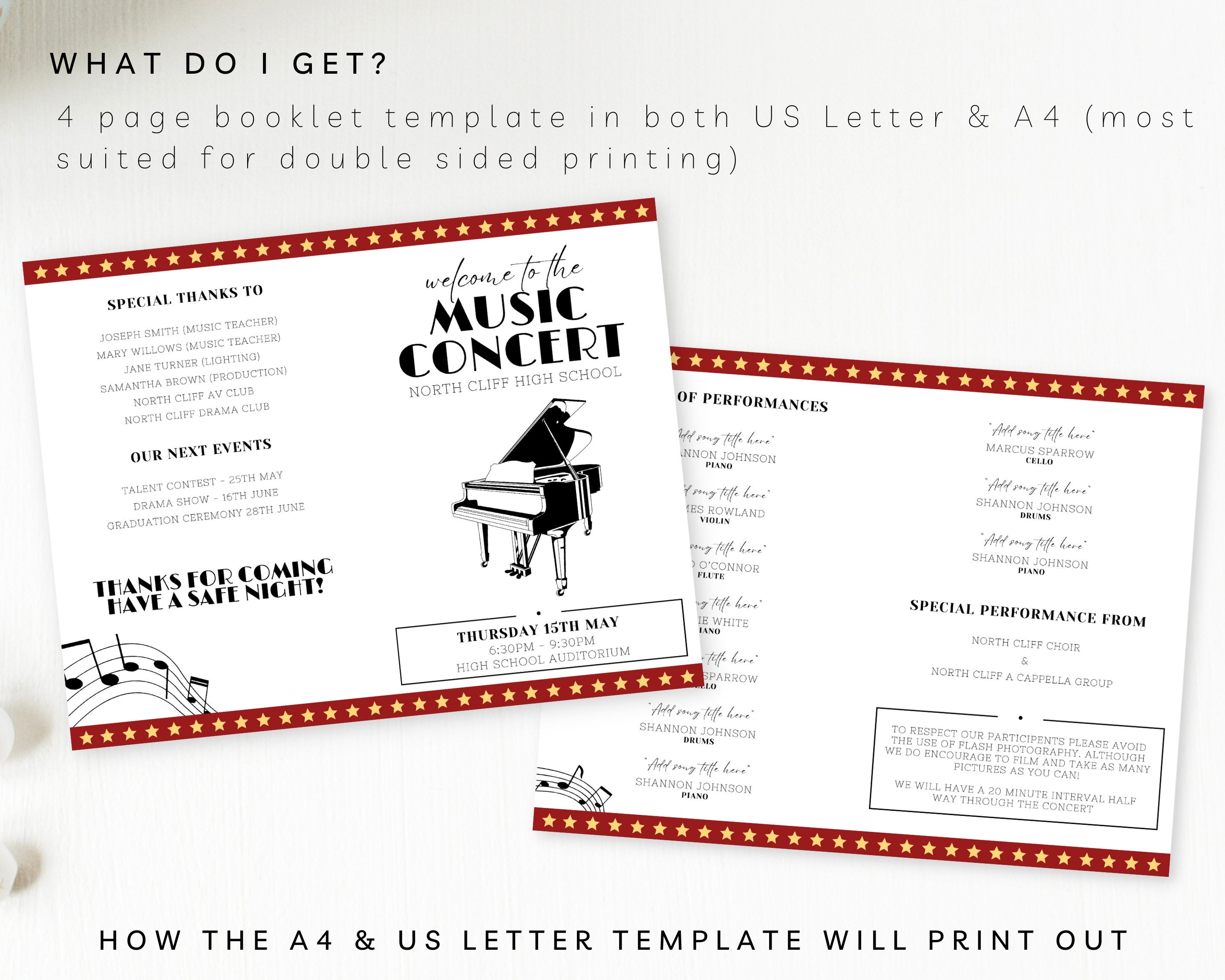 Editable Music Concert Program, High School Music Recital, , Piano ...