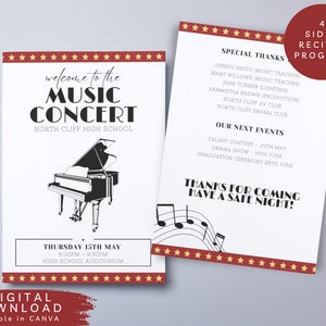 Editable Music Concert program, High School Music Recital, , Piano Recital program, Choir Concert, Drama Club Program, Editable Playbill,130