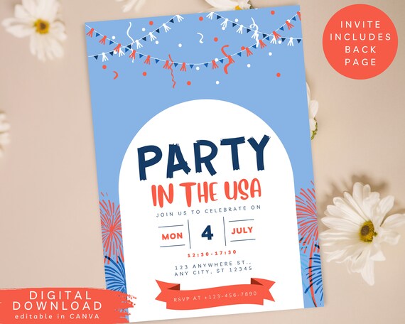 Editable 4th July Party Invite, Independence Day Invite, 4th July BBQ invite, block party invite, bbq cookout invite, Firework invite, 329