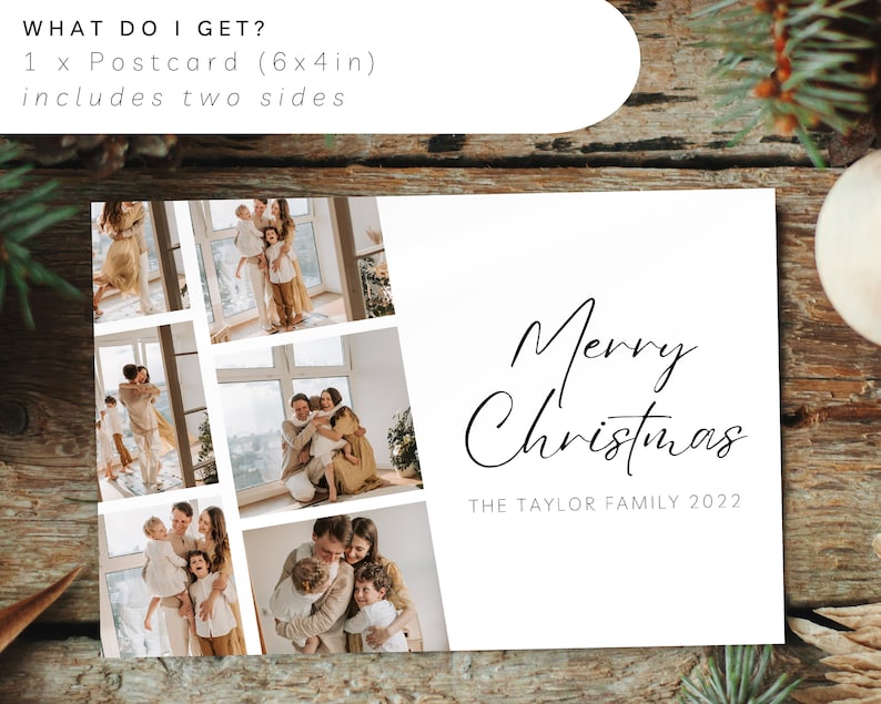 Postcard Photo Holiday Card Template, Minimalist Photo Holiday Card ...