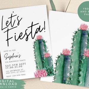 Invito per festa di compleanno a tema cactus, invito per compleanno messicano per adulti, tema cactus rosa, andiamo a festeggiare il compleanno, invito digitale per la quinceañera, 168