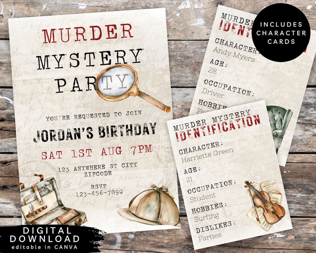 Murder Mystery Dinner Invitation, Mystery Birthday Dinner Invite, Crime