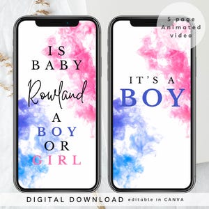 Boy Digital Gender Reveal Video, It&#39;s a Boy Announcement, Gender announcement Video, smoke Pregnancy Announcement, it’s a boy reveal, 406