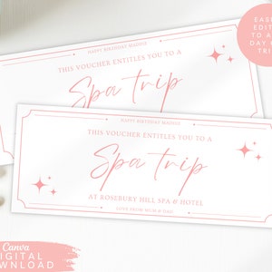 Bon de spa modifiable, billet-cadeau surprise d'une journée, bon-cadeau de Noël, bon de réduction pour week-end à imprimer à domicile, carte-cadeau de voyage d'anniversaire,083