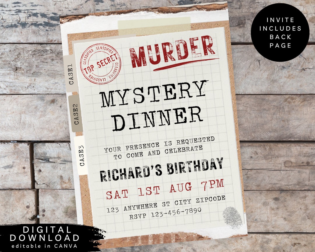 Murder Mystery Dinner Invitation, Mystery Birthday Dinner Invite, Crime