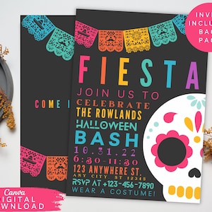 Day of the day Halloween Invitation, Mexican Halloween Invite, Fiesta party, Fiesta Sugar Skull invite, Printable Digital Download, HAL11