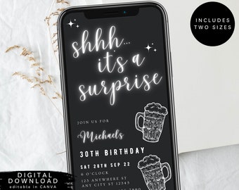 Shhh... it's a surprise e-invite, surprise neon party invite, Text Message Invitation, Mobile Phone invite, black neon birthday invite, 241