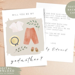 Tarjeta de propuesta de "¿Quieres ser mi madrina?" editable, tarjeta de anuncio de padrinos imprimible, tarjeta de propuesta de padrinos de recién nacidos personalizada, 178