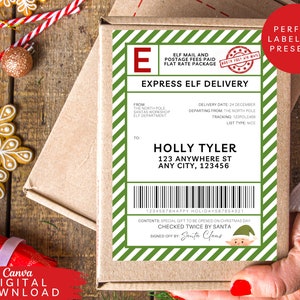 Elf mail shipping label, Santa shipping label, North Pole sticker label, Christmas package sticker, Editable gift tag, elf post label, 095