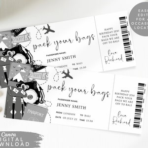 Bearbeitbares Geburtstagsreiseticket, Drucküberraschungsreisegutschein, Urlaubszielgutschein, Urlaubsticket-Geschenkgutschein, Bordkarte, 079