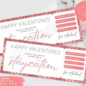 Editable Digital Glitter Valentine’s Day Voucher, Print Surprise Weekend Away Ticket, Staycation Voucher, Valentine’s Day Out Coupon, 115