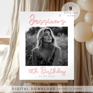 Letrero de cumpleaños con foto, letrero de bienvenida de cumpleaños con foto, pancarta de bienvenida de cumpleaños con foto, letrero de fiesta de bienvenida para el 18.º cumpleaños, tablero de cumpleaños hito, 205