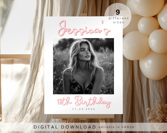 Photo birthday sign, picture birthday welcome sign, photo birthday welcome banner, 18th welcome party sign, Milestone birthday board, 205
