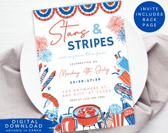 Invitation modifiable à la fête du 4 juillet, invitation au jour de l'indépendance, invitation au barbecue du 4 juillet, invitation à une fête de quartier, invitation à un barbecue, invitation à un feu d'artifice, 330
