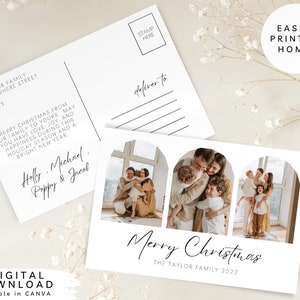 Postkarten-Foto-Feiertagskartenvorlage, minimalistische Foto-Feiertagskarte, bearbeitbare Familienbild-Feiertagspostkarte, Familien-Weihnachtspostkarte, 094