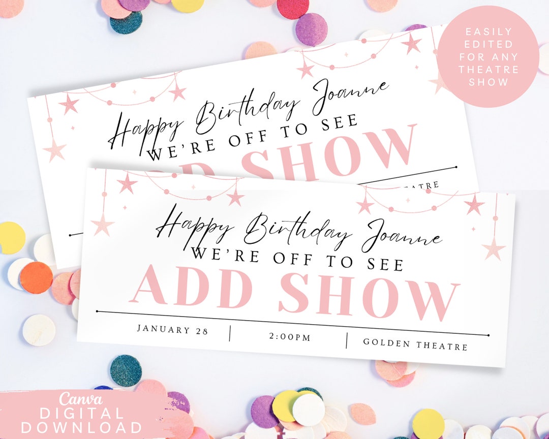 Editable Theatre Ticket Voucher, Musical Theatre Surprise Ticket ...