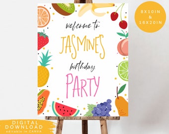 Editable Tutti Frutti Welcome Sign, Second Birthday Sign, Fruit Welcome Party Sign, Tropical Summer Welcome Sign, Fruity Birthday Sign, 321