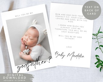 Editable Will you be my Godfather Proposal Card, Printable Godparents Announcement Card, Personalised Newborn godparent proposal card, 137
