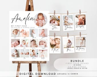 milestone birthday sign, baby 1st birthday milestone board, 1st Birthday Photo Collage Sign, Month milestone banner, 1st birthday banner,208