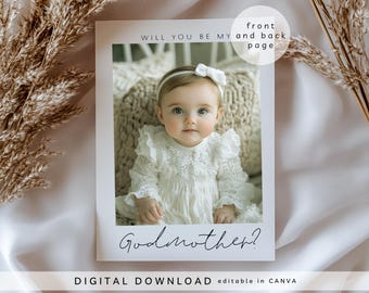 Editable Will you be my Godmother Proposal Card, Printable Godparents Announcement Card, Personalised Newborn godparent proposal card, 137