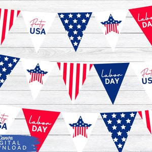 Labor day party banner, Independence Day Banner, USA Theme, Labor day BBQ sign, Digital Download, Printable USA block party garland, LDAY4