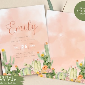 Convite para festa de aniversário de cacto, convite de aniversário mexicano para adultos, tema de cacto rosa, aniversário de Let's Fiesta, convite digital de quinceañera, 170