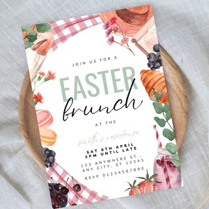 Inbjudan till påskbrunch, påskpicknickfest, inbjudan till påskäggsbrunch, pastellfärgad påskinbjudan, picknickfestinbjudan, inbjudan till eftermiddagste, 202 bild 2