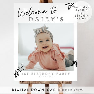 Signe d'anniversaire important, modèle d'affiche imprimable de la première année de bébé, panneau d'étape important du 1er anniversaire de bébé, signe de collage de photos du 1er anniversaire,156