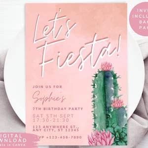 Invitation de partie d'anniversaire de cactus, invitation d'anniversaire mexicaine, téléchargement numérique d'anniversaire de fête de cactus, invitation imprimable de cactus, BIR22