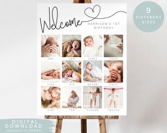 milestone birthday sign, printable baby's first year poster template, baby 1st birthday milestone board, 1st Birthday Photo Collage Sign,149