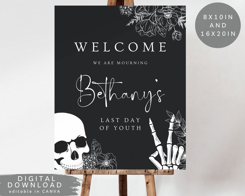 RIPs to my twenties party Welcome Board, Black Death to 20s invite, Funeral Death to my youth birthday welcome sign, 30s birthday Board, 176 image 1