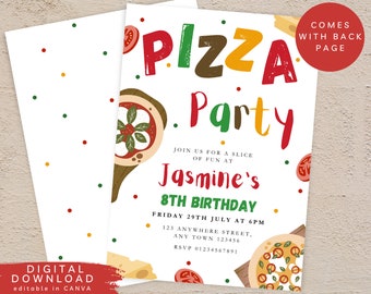 Pizza Party Birthday Invite, Slice of pizza invite, kids food party invite, Slice of fun Kids invite, Editable Child’s Pizza Invite, 322