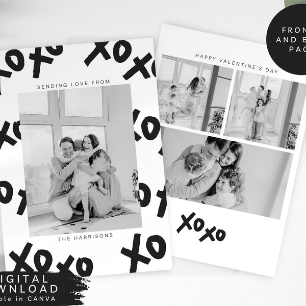 Valentines Day photo card template, Editable holiday card, family photo card, Personalized valentines Day card, Seasonal holiday card,  145