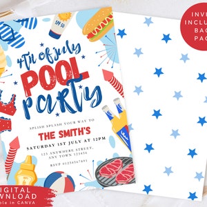 4th July Invite, BBQ cookout party invite, 4th July block party invite, bbq pool party, summer pool party invite, barbecue party invite,323