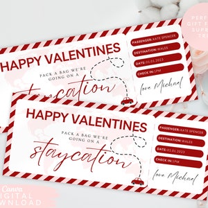 Editable Digital Valentine’s Day Voucher, Printable Surprise Weekend Away Ticket, Staycation Voucher, Red Valentine’s Day Out Coupon, 112