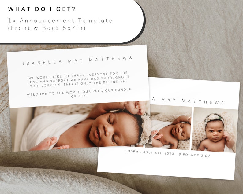 Editable Birth Announcement, Newborn Thank You Card, Newborn Welcome Postcard, Baby Announcement Card, Printable Baby Birth Card, 143 image 3