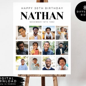 Plaque d'anniversaire pour adulte, affiche de collage d'anniversaire, tableau photo d'anniversaire de tout âge, plaque de collage photo personnalisée, tableau photo d'étape importante pour adulte,348