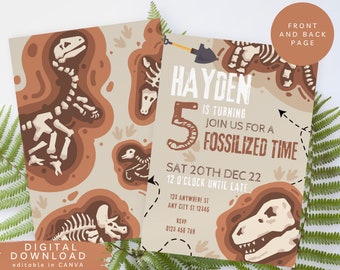 Fossil birthday invite, Dinosaur birthday invite, Dino dig invite, wildlife party invite, Prehistoric birthday invite, Digger Invite, 160
