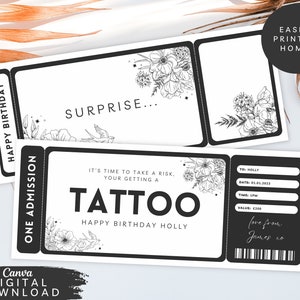 Vale-presente para tatuagem, Vale-presente para aniversário, Vale-presente para Natal, Cartão-presente para tatuagem, Vale-presente surpresa, Cartão-presente para impressão, 370