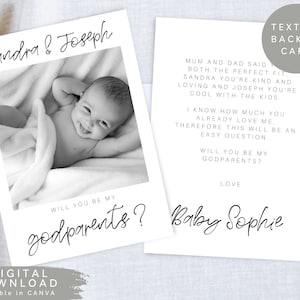 Tarjeta de propuesta de padrinos editable, tarjeta de anuncio de padrinos imprimible, tarjeta de propuesta de padrinos de recién nacidos personalizada, 385