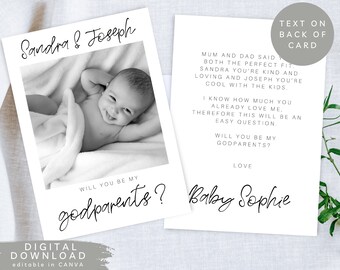 Editable Will you be my Godparents Proposal Card, Printable Godparents Announcement Card, Personalised Newborn godparent proposal card, 385