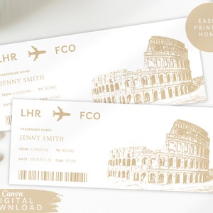 Bewerkbaar instapkaartje, verrassingsreisvoucher afdrukken, instapkaart bestemming, Rome Vacation Airline Ticket cadeaubon, 093