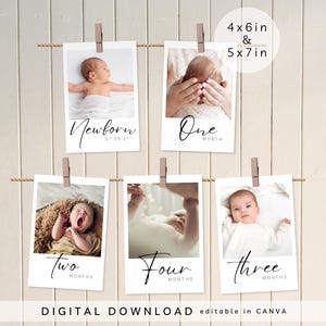 Monthly milestone birthday banner, printable first birthday banner, baby 1st birthday milestone board, neutral 1st Birthday Photo cards, 062