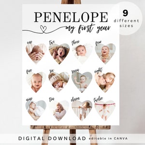 Signe d'anniversaire important, modèle d'affiche imprimable de la première année de bébé, panneau d'étape important du 1er anniversaire de bébé, signe de collage de photos du 1er anniversaire, 152