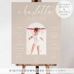 Cartel de cumpleaños importante, plantilla de póster con foto del primer año del bebé, tablero de hitos del primer cumpleaños, cartel con foto del primer cumpleaños, tablero de hitos, 118
