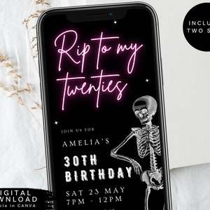 Neon 30th birthday invite, Neon RIP to my twenties electronic invite, Neon death to my youth Invite, Thirtieth Birthday Invitation, 251